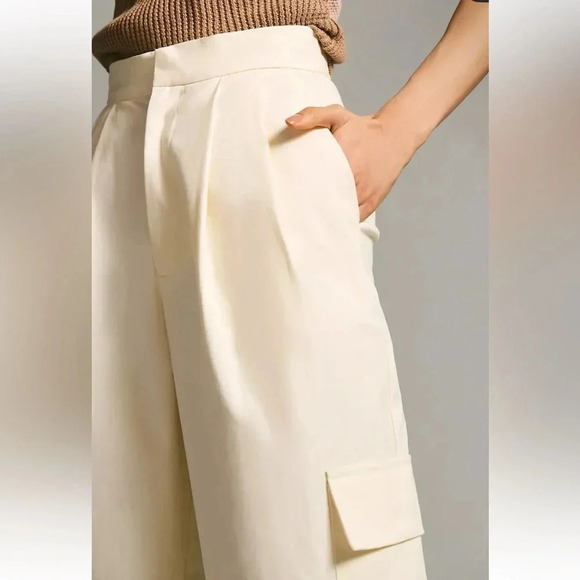 NWT Anthropologie Du Paradis Pleated Wide-Leg Cargo Pants in Stone Dust Size 12 - Picture 5 of 16